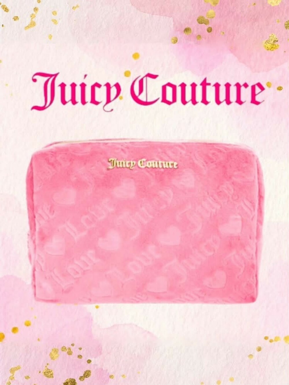 Juicy Couture Pink Juicy & Heart Terry Wedge Bag Gold Heart Pull + Bottle *BNIB